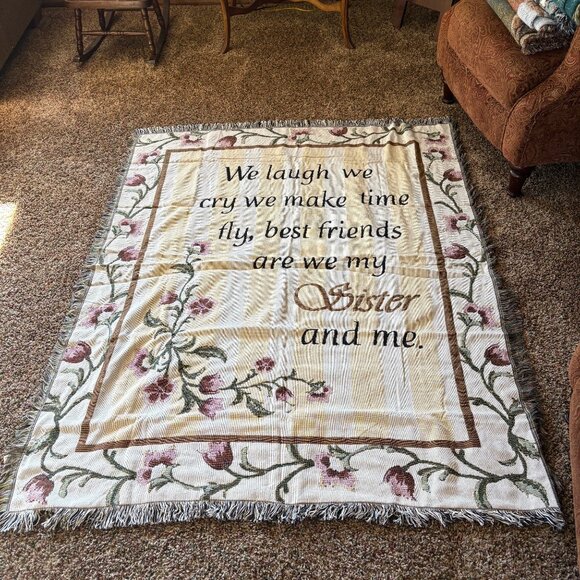 My Sister And Me Tapestry Throw Woven Blanket Floral and Sentimental Quote NEW - Picture 5 of 7